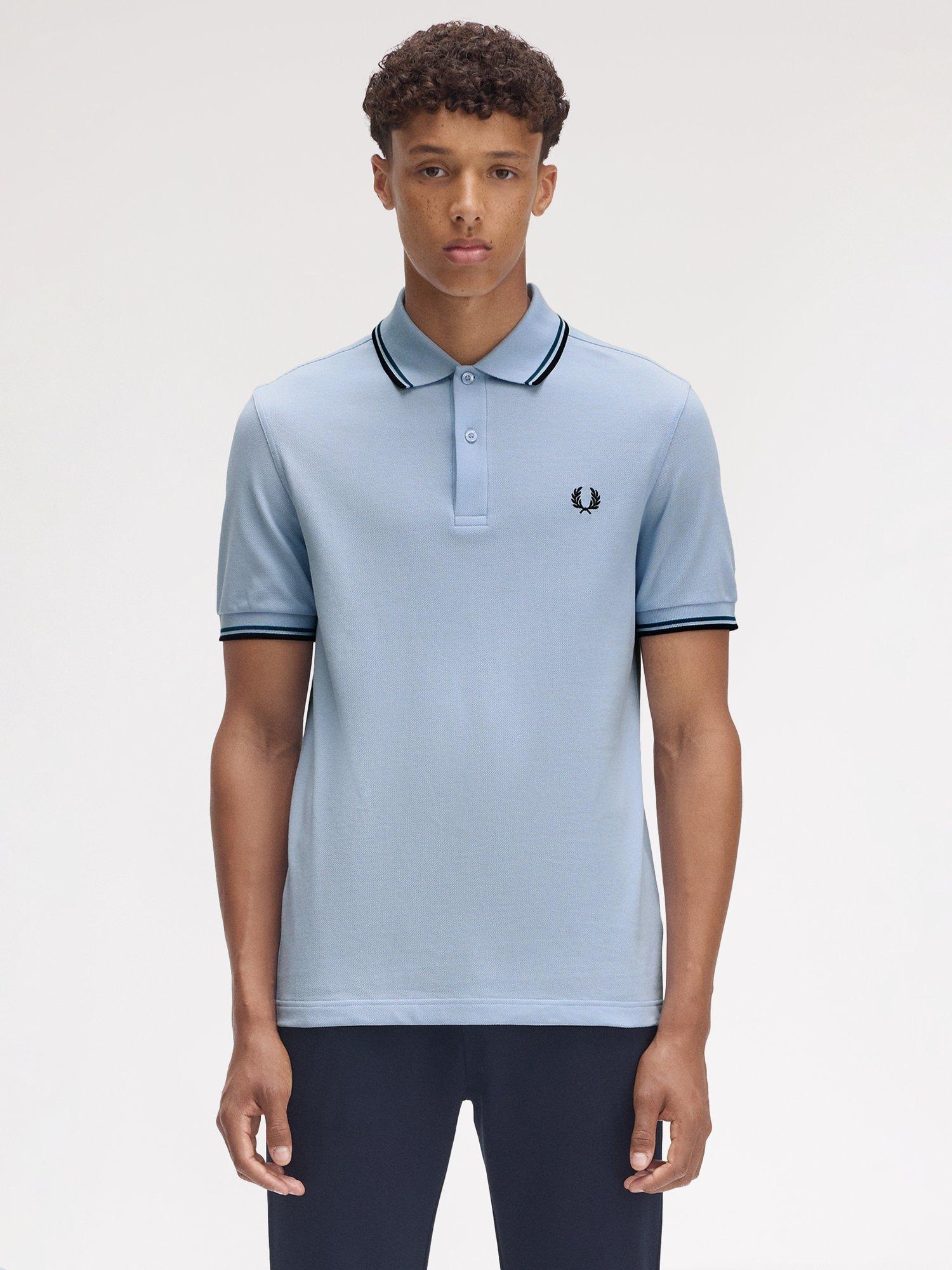Product image 1 of 5, which shows Fred Perry Cotton Twin Tipped Regular Fit Polo Shirt, Lghsmo/Ptrbl/Ny, S