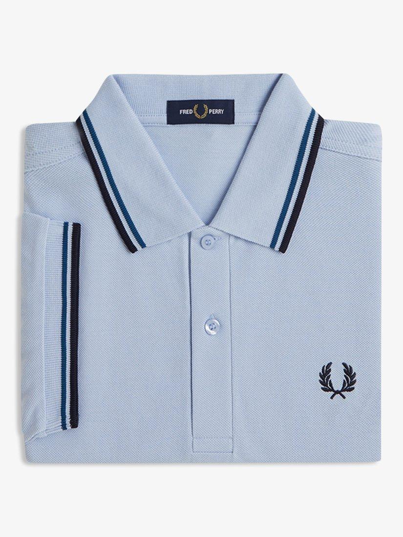 Product image 3 of 5, which shows Fred Perry Cotton Twin Tipped Regular Fit Polo Shirt, Lghsmo/Ptrbl/Ny, S