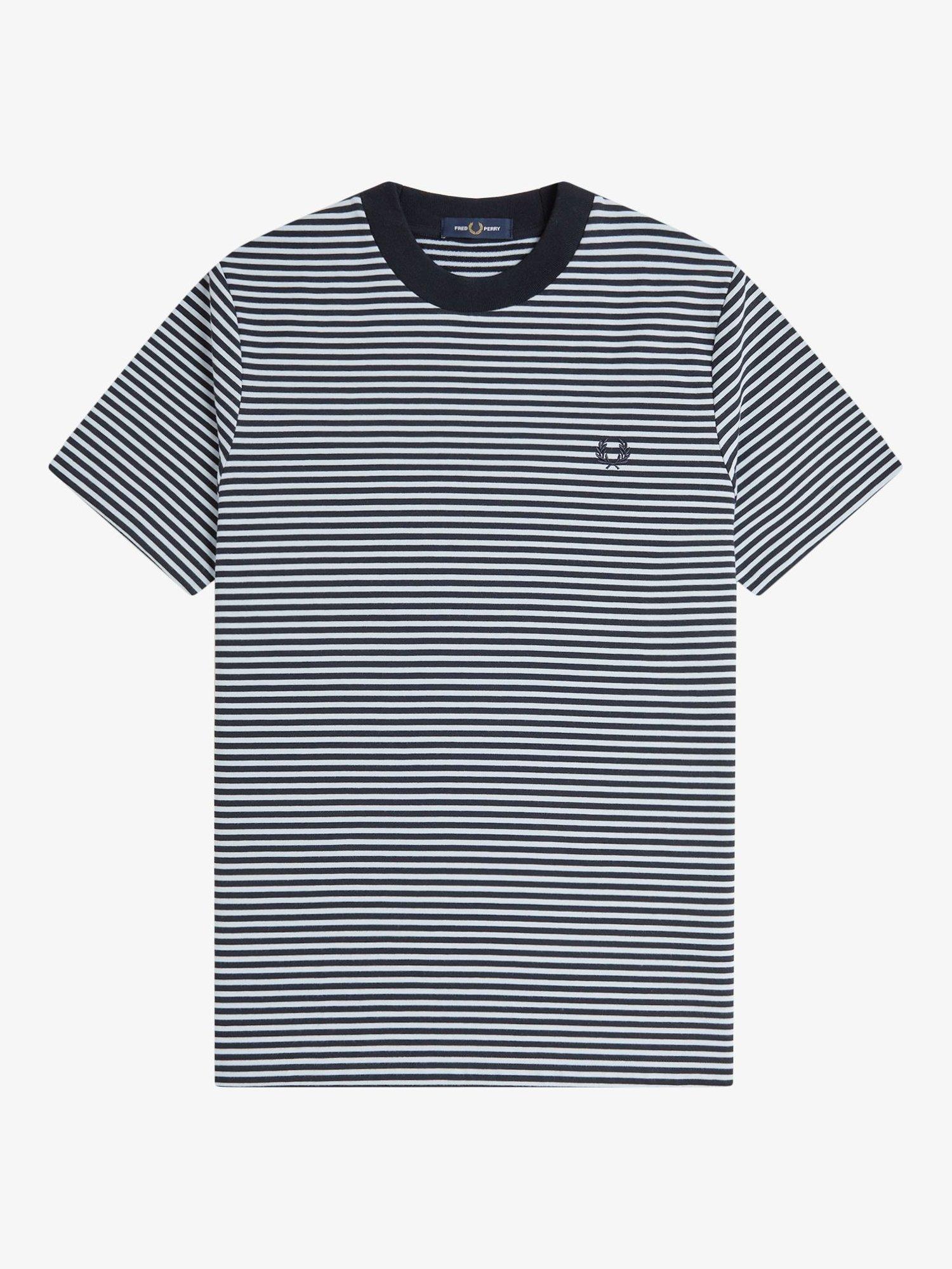 Product image 4 of 5, which shows Fred Perry Cotton Regular Fit Short Sleeve Fine Stripe T-Shirt, Navy, S