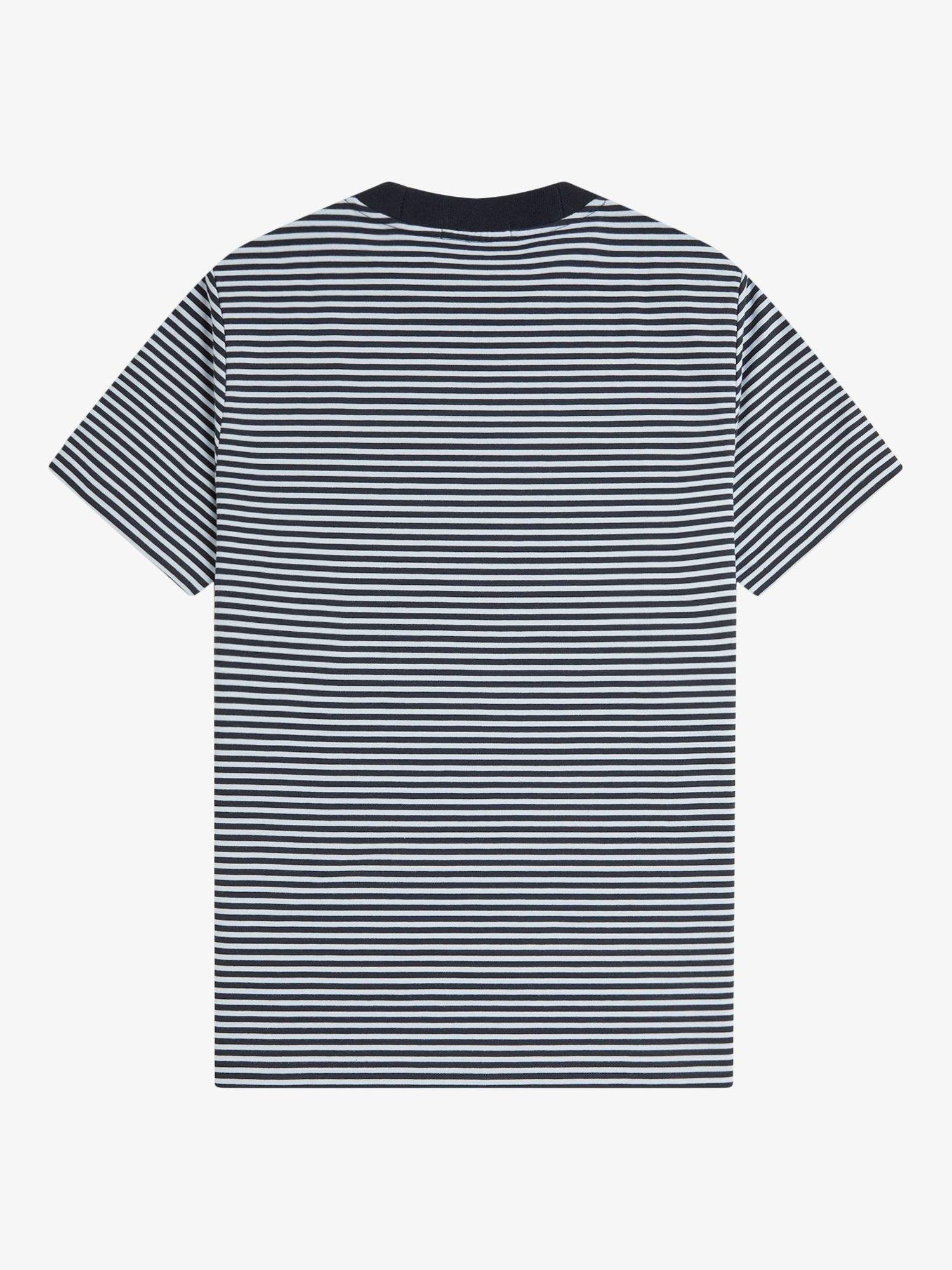 Product image 5 of 5, which shows Fred Perry Cotton Regular Fit Short Sleeve Fine Stripe T-Shirt, Navy, S