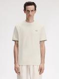 Fred Perry Cotton Pique Regular Fit Tipped Cuff T-Shirt, Light Ecru