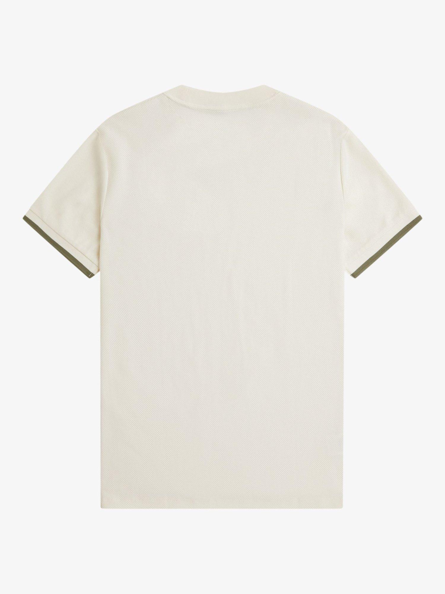Product image 5 of 5, which shows Fred Perry Cotton Pique Regular Fit Tipped Cuff T-Shirt, Light Ecru, S