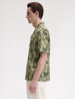 Fred Perry Cotton Blend Regular Fit Abstract Revere Collar Shirt, Olive Mint - view 2, Olive Mint