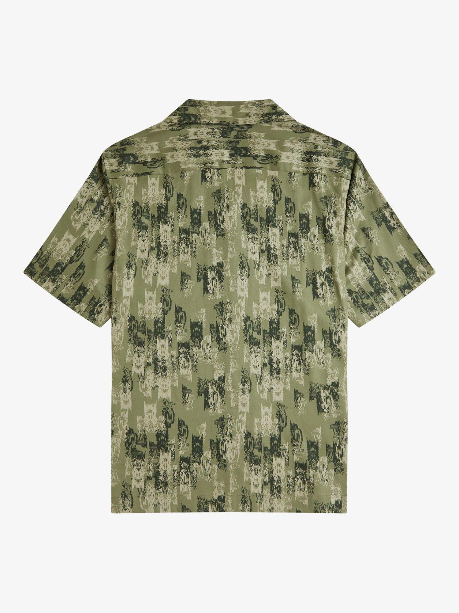 Product image 5 of 5, which shows Fred Perry Cotton Blend Regular Fit Abstract Revere Collar Shirt, Olive Mint, S