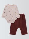 John Lewis Baby Mushroom Long Sleeve Bodysuit and Corduroy Trousers Set, Grey Multi