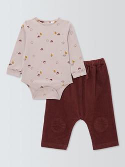 John Lewis Baby Mushroom Long Sleeve Bodysuit and Corduroy Trousers Set, Grey Multi, Grey Multi