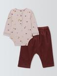 John Lewis Baby Mushroom Long Sleeve Bodysuit and Corduroy Trousers Set, Grey Multi