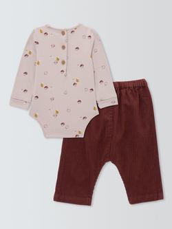 John Lewis Baby Mushroom Long Sleeve Bodysuit and Corduroy Trousers Set, Grey Multi - view 2, Grey Multi