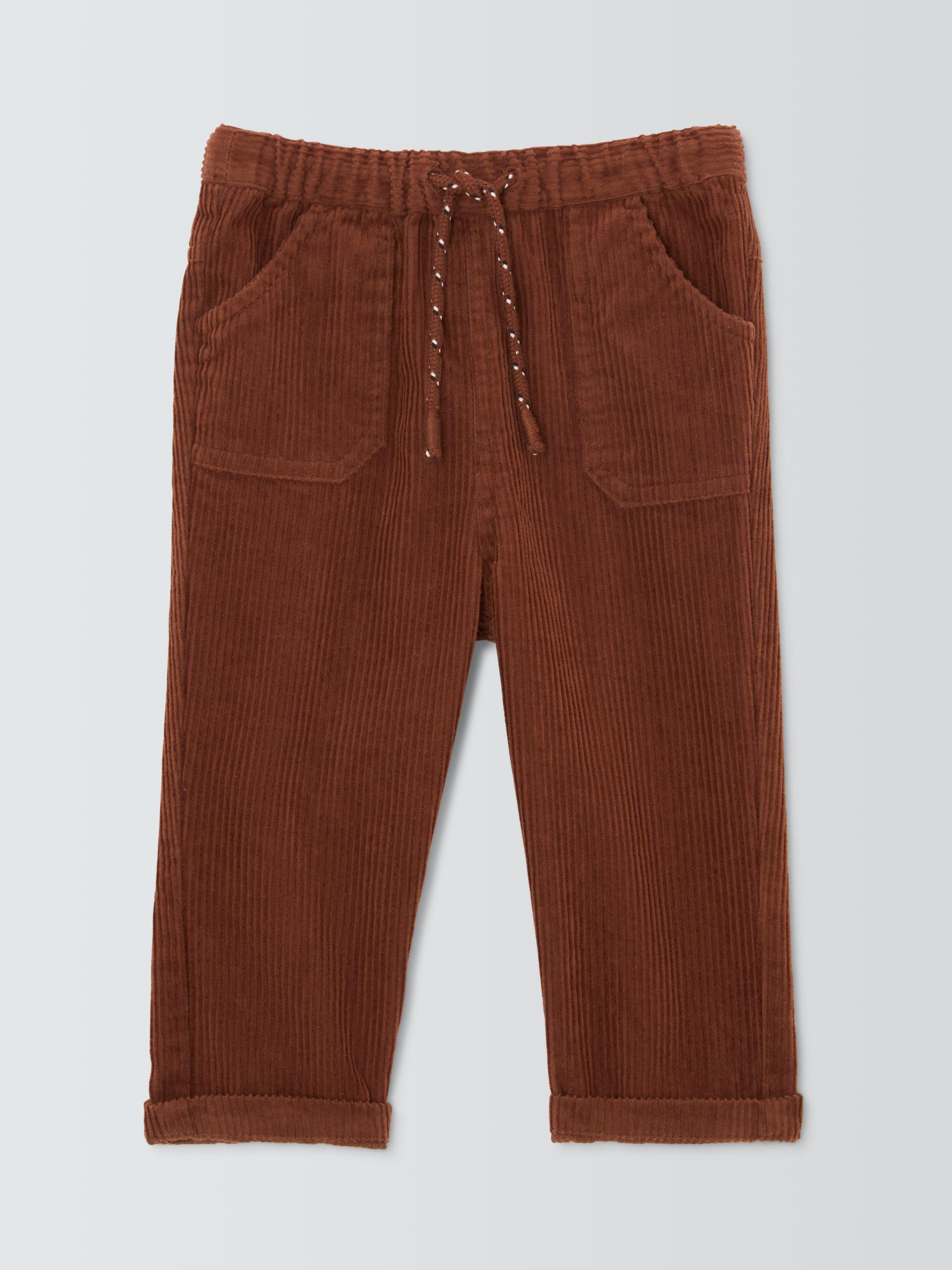 Product image 1 of 3, which shows John Lewis Baby Cord Drawstring Trousers, Brown, 0-3 months