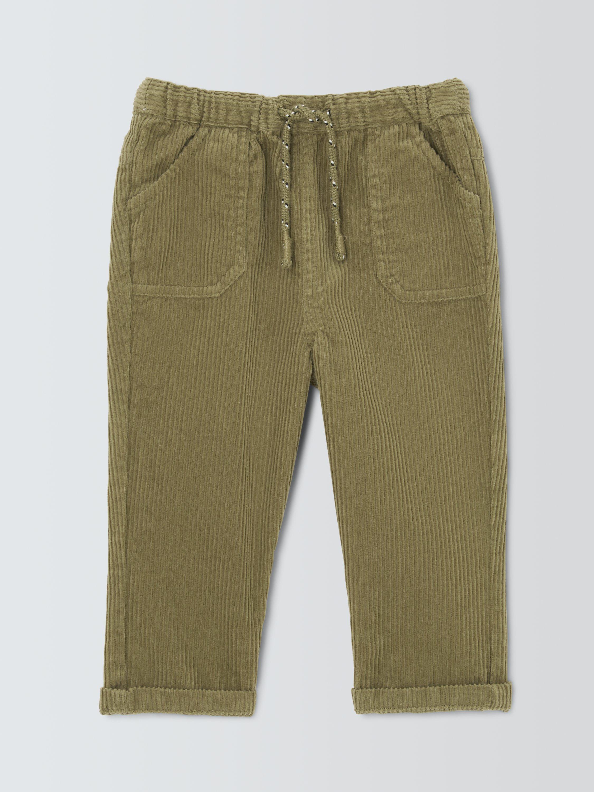 Product image 1 of 3, which shows John Lewis Baby Cord Drawstring Trousers, Green, 0-3 months