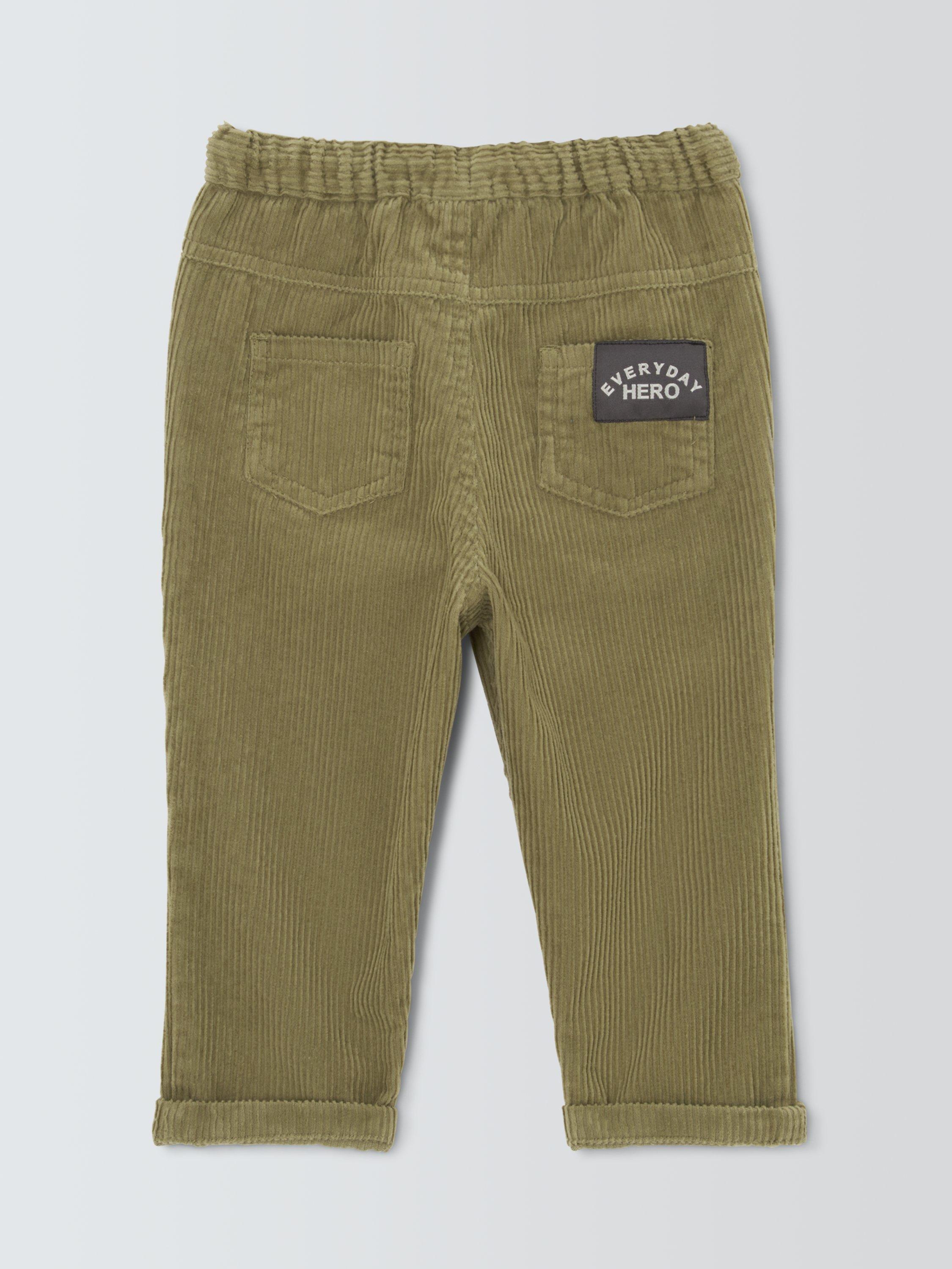 Product image 2 of 3, which shows John Lewis Baby Cord Drawstring Trousers, Green, 0-3 months