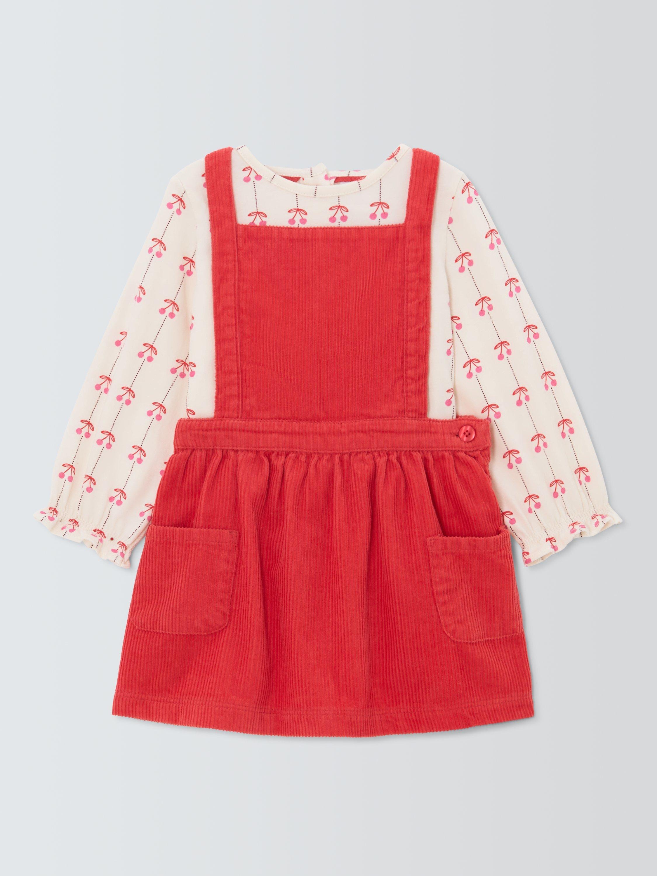 Product image 1 of 3, which shows John Lewis Baby Pinafore and Cherry Top, Red, 0-3 months