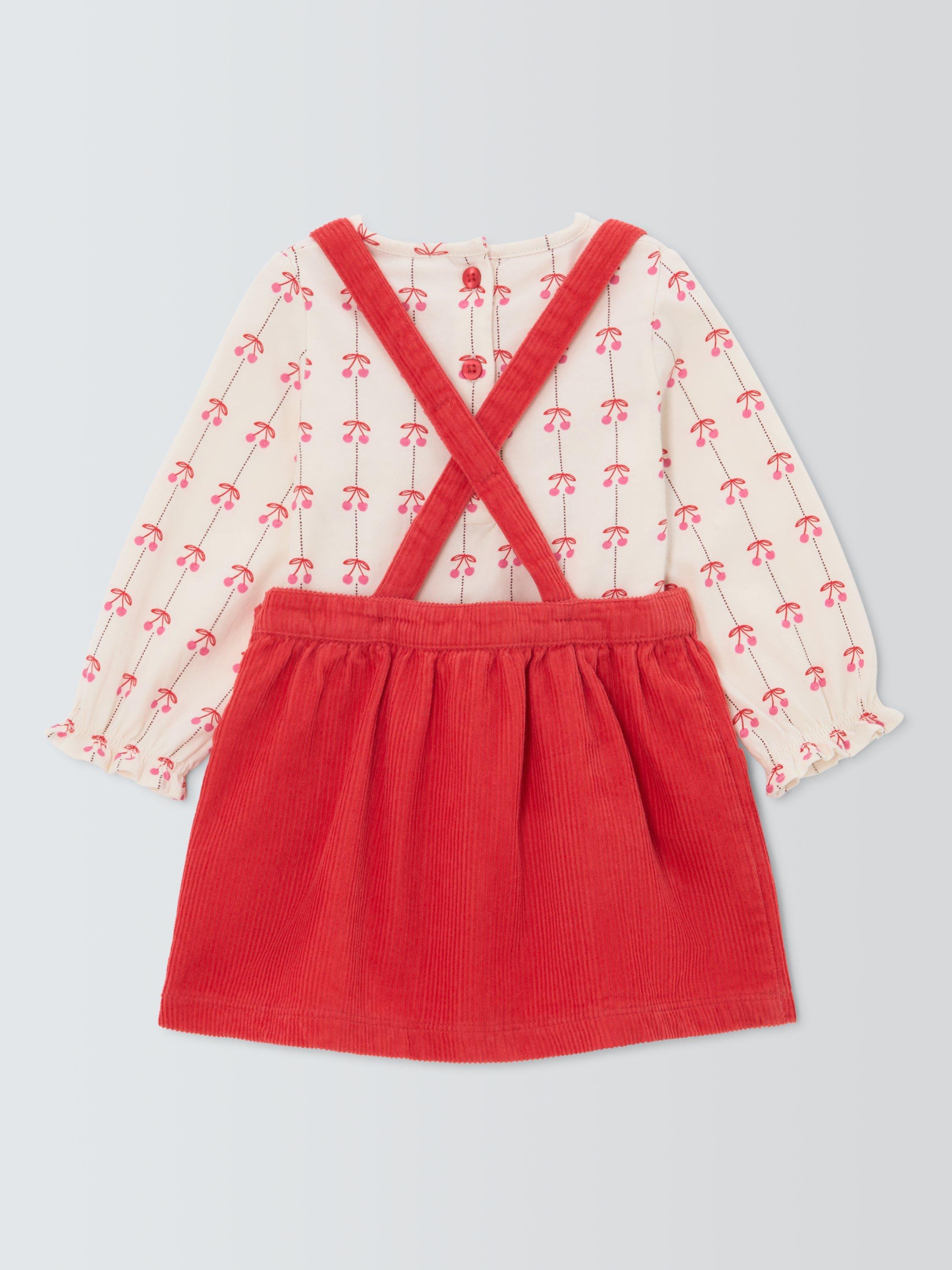 Product image 2 of 3, which shows John Lewis Baby Pinafore and Cherry Top, Red, 0-3 months