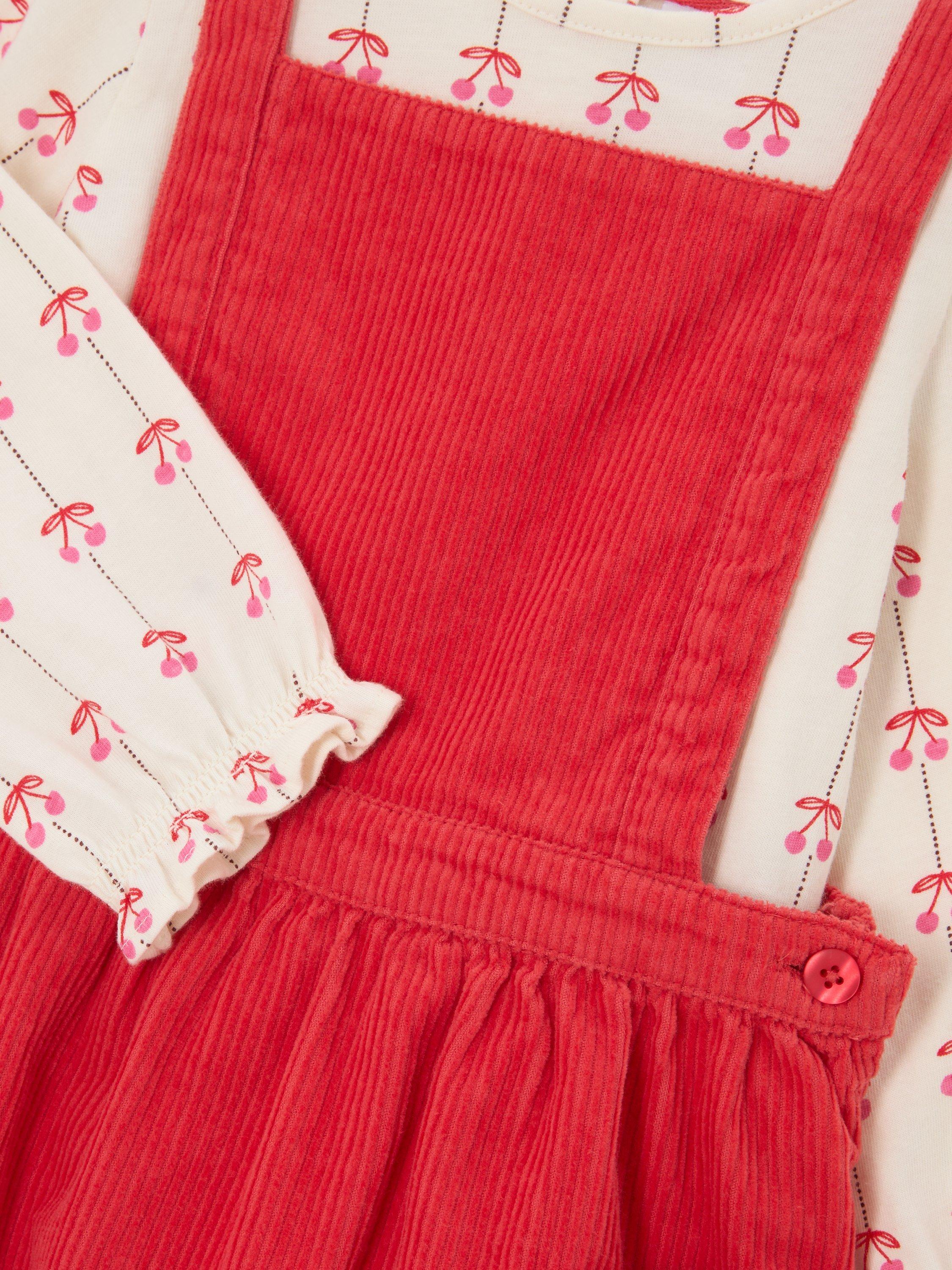 Product image 3 of 3, which shows John Lewis Baby Pinafore and Cherry Top, Red, 0-3 months