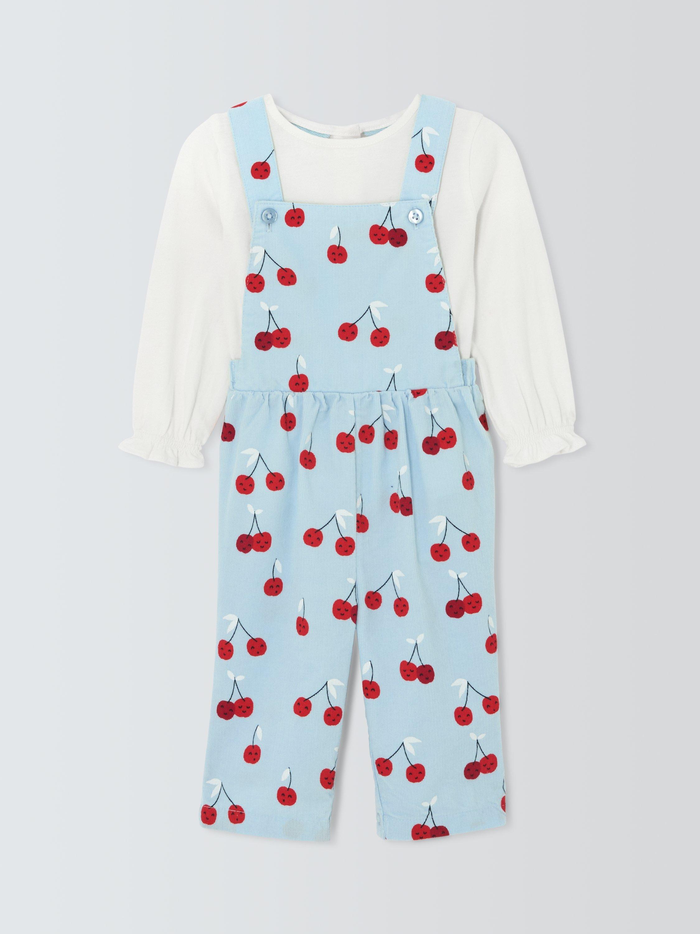 Product image 1 of 3, which shows John Lewis Cherry Print Baby Dungaree and Long Sleeve T-Shirt Set, Multi, 0-3 months