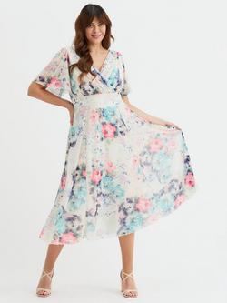 Scarlett & Jo Victoria Midi Dress, Ivory/Turquoise/Coral, Ivory/Turquoise/Coral