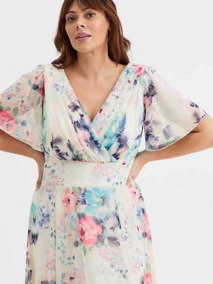 Scarlett & Jo Victoria Midi Dress, Ivory/Turquoise/Coral - view 2, Ivory/Turquoise/Coral