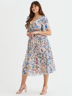 Scarlett & Jo Victoria Midi Dress, Cream/Blue, Cream/Blue