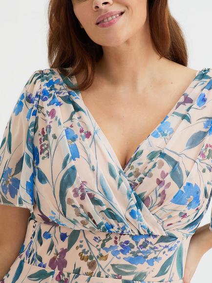 Scarlett & Jo Victoria Midi Dress, Cream/Blue - view 2, Cream/Blue