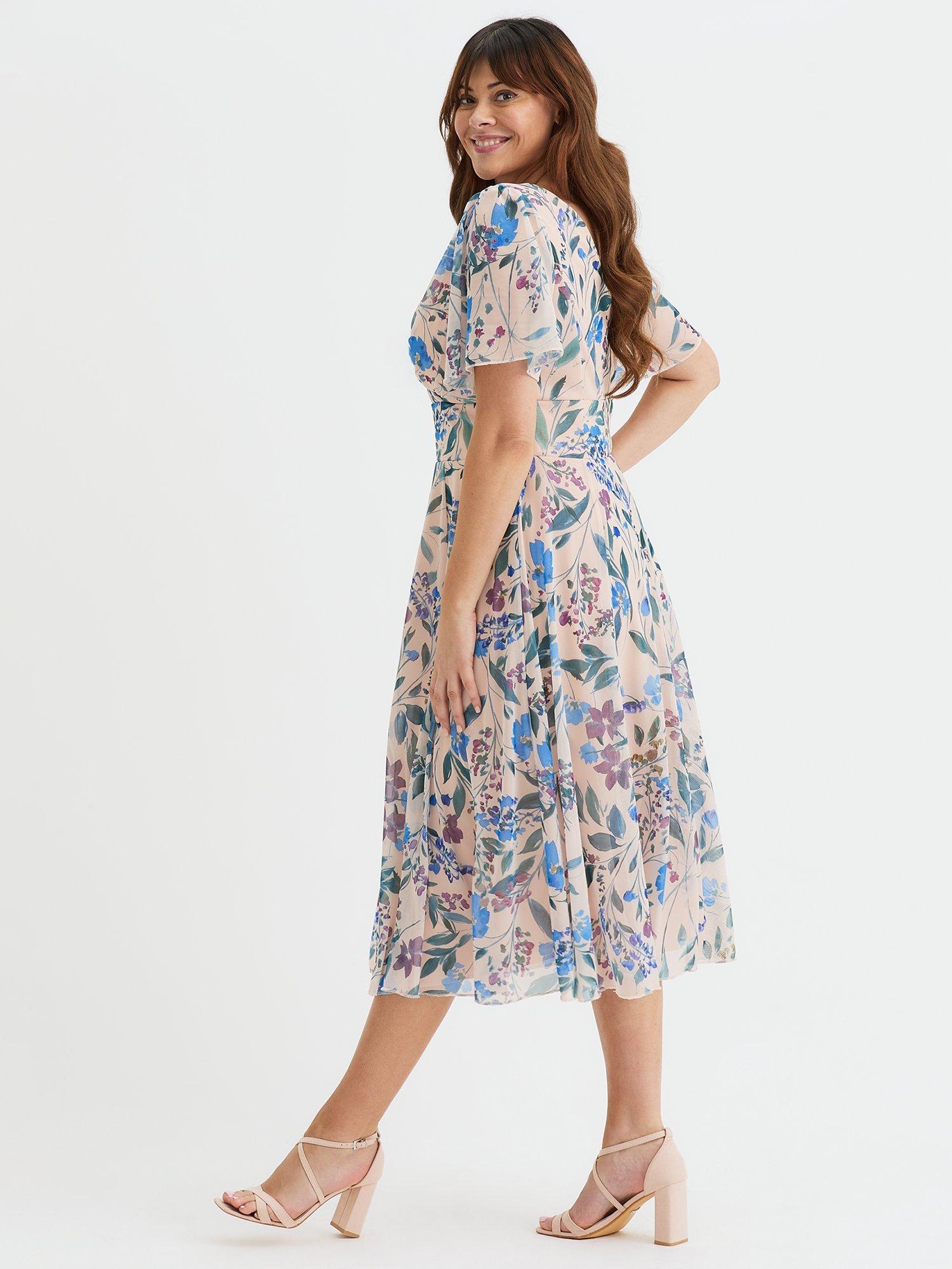 Product image 3 of 4, which shows Scarlett & Jo Victoria Midi Dress, Cream/Blue, 12