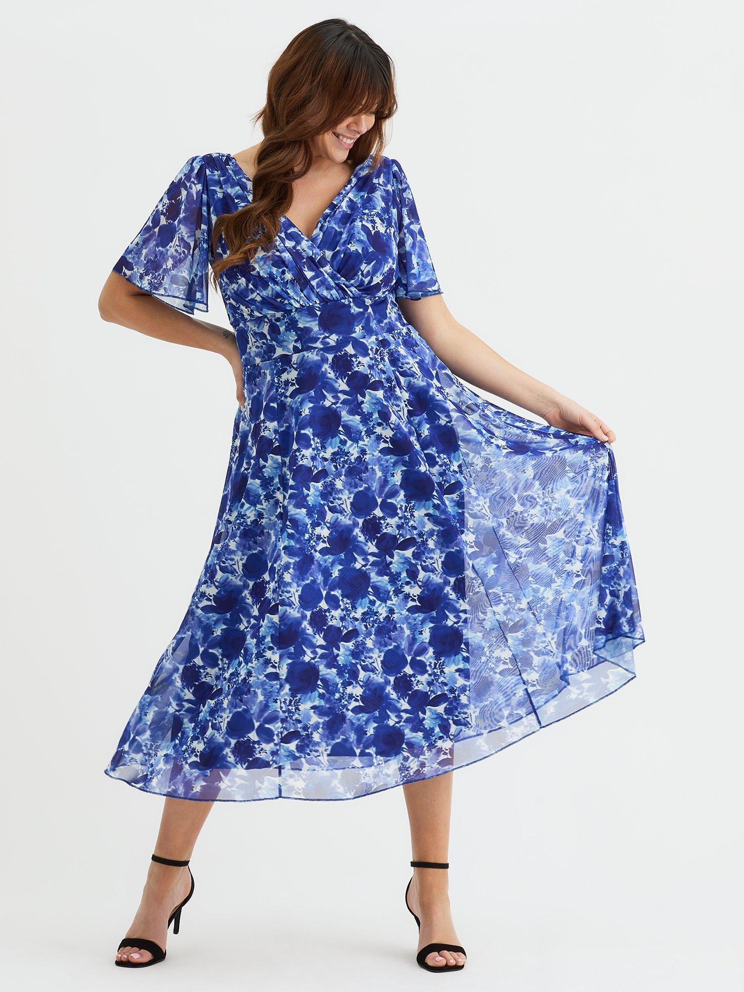 Product image 1 of 4, which shows Scarlett & Jo Victoria Floral Dress, Cobalt, 12