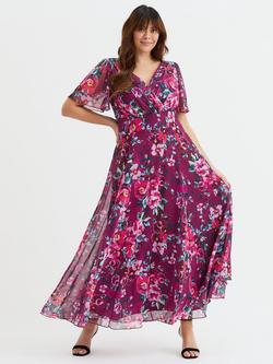 Scarlett & Jo Isabelle Floral Float Sleeve Maxi Dress, Magenta Pink Floral, Magenta Pink Floral