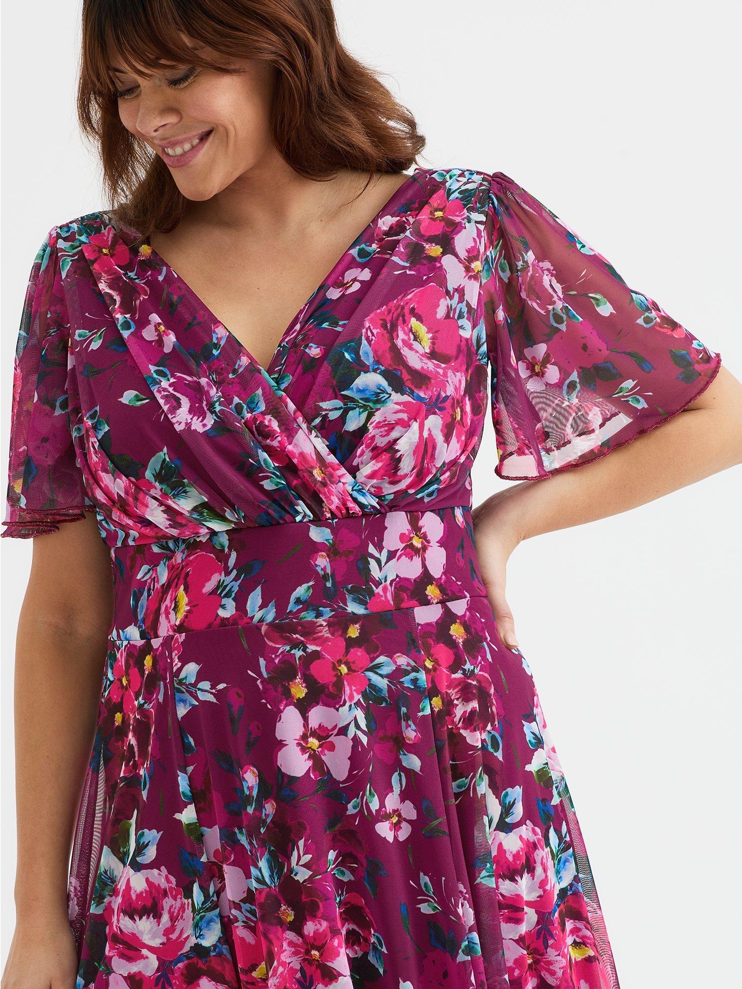 Product image 2 of 5, which shows Scarlett & Jo Isabelle Floral Float Sleeve Maxi Dress, Magenta Pink Floral, 12