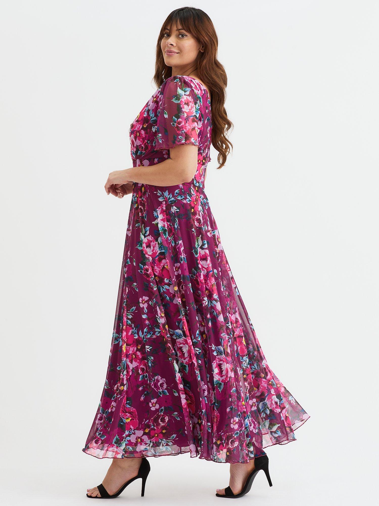 Product image 3 of 5, which shows Scarlett & Jo Isabelle Floral Float Sleeve Maxi Dress, Magenta Pink Floral, 12