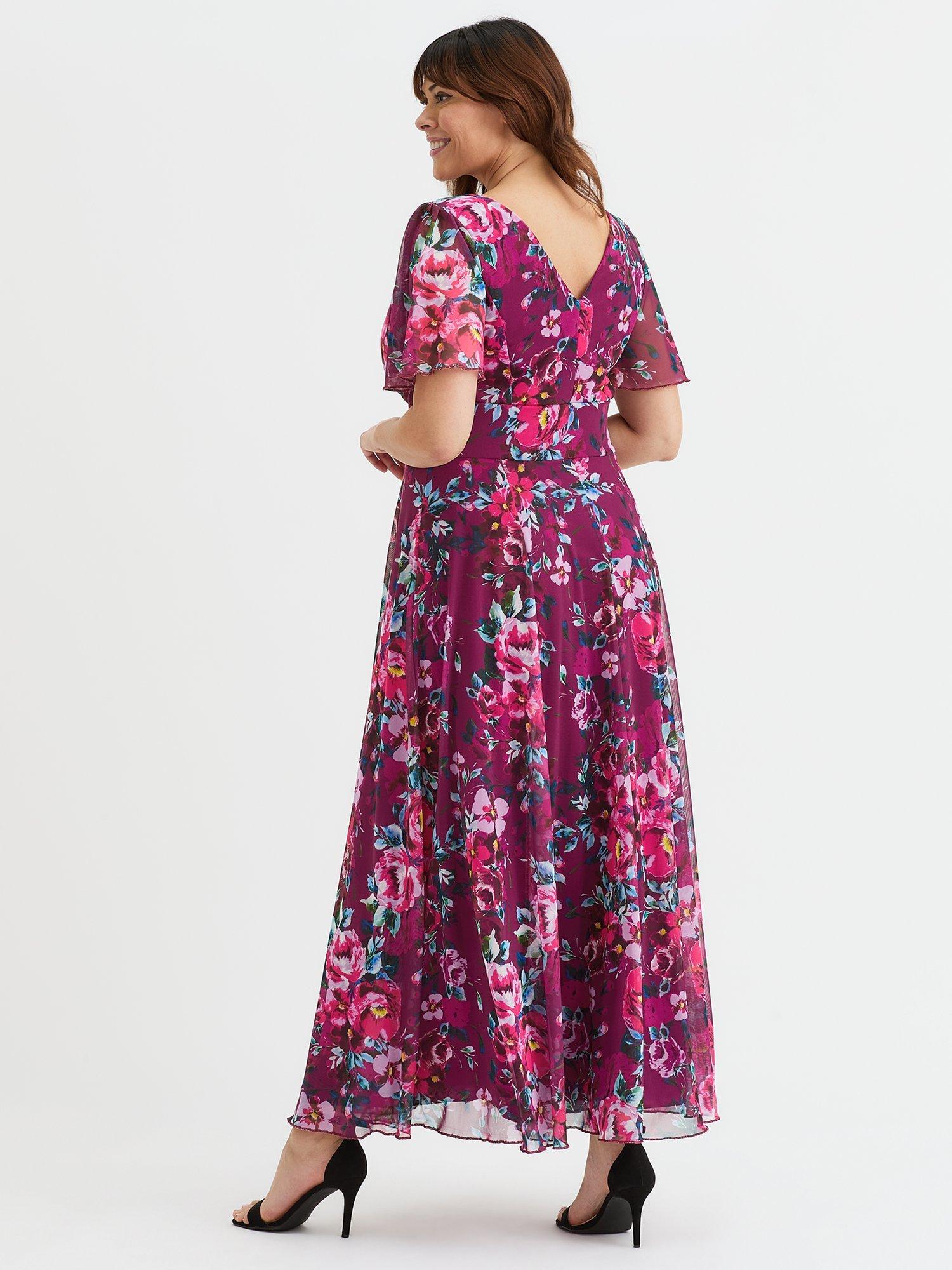 Product image 4 of 5, which shows Scarlett & Jo Isabelle Floral Float Sleeve Maxi Dress, Magenta Pink Floral, 12