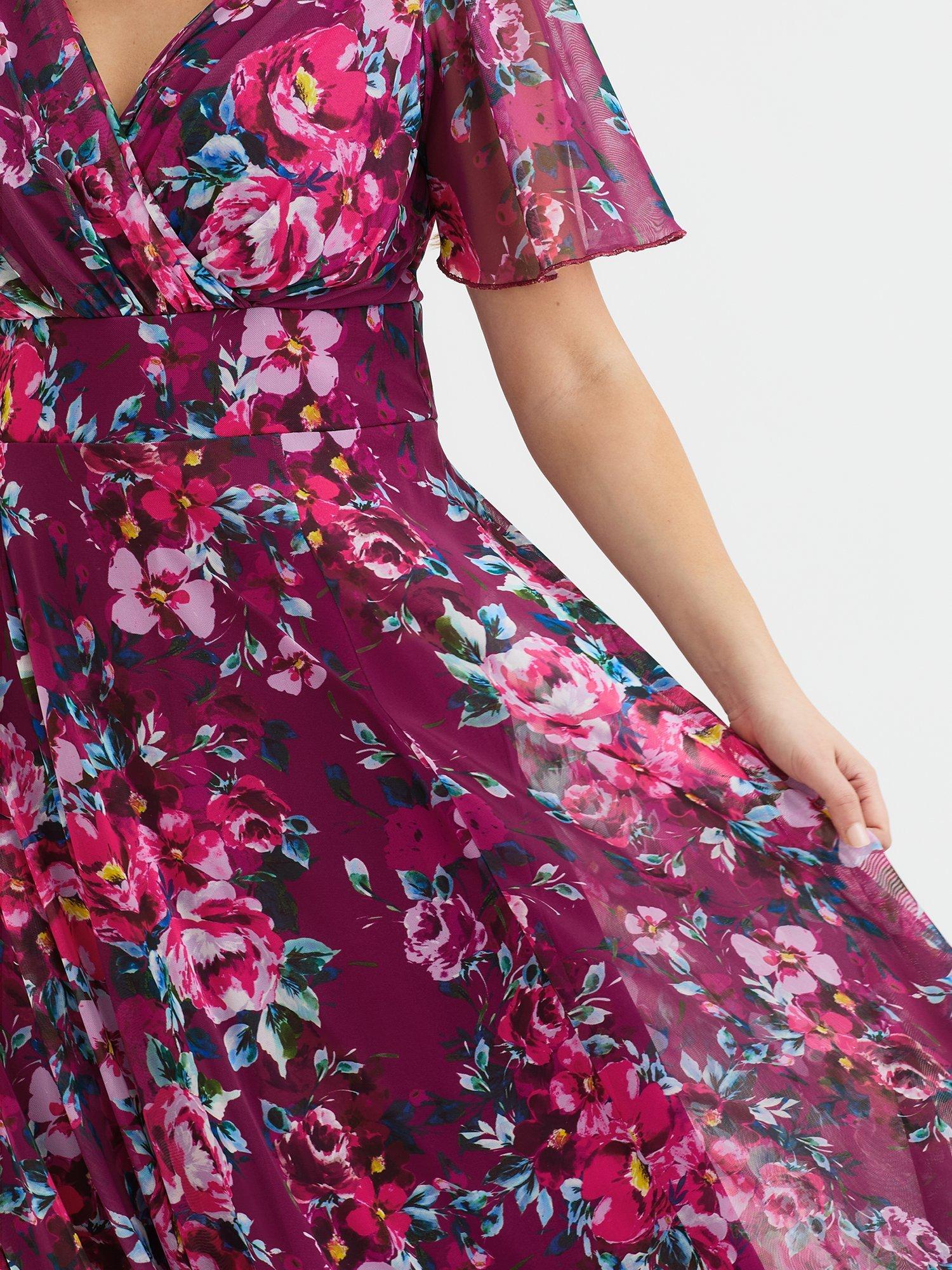 Product image 5 of 5, which shows Scarlett & Jo Isabelle Floral Float Sleeve Maxi Dress, Magenta Pink Floral, 12