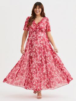 Scarlett & Jo Isabelle Floral Float Sleeve Maxi Dress, Ivory/Red Pink, Ivory/Red Pink