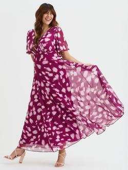 Scarlett & Jo Isabelle Abstract Float Sleeve Maxi Dress, Mulberry/White, Mulberry/White