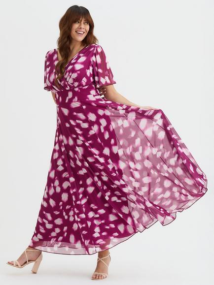 Scarlett & Jo Isabelle Abstract Float Sleeve Maxi Dress, Mulberry/White, Mulberry/White