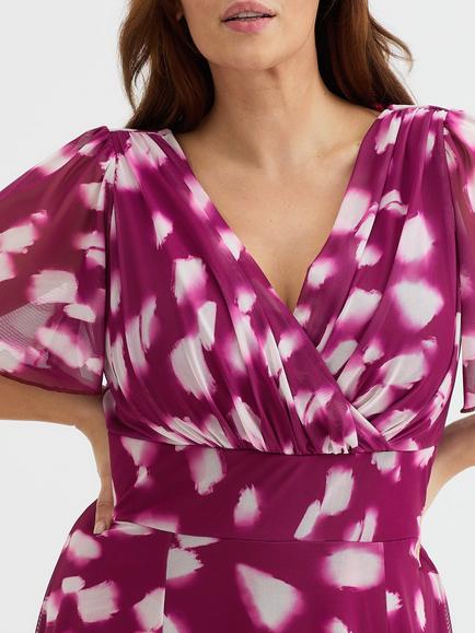Scarlett & Jo Isabelle Abstract Float Sleeve Maxi Dress, Mulberry/White - view 2, Mulberry/White