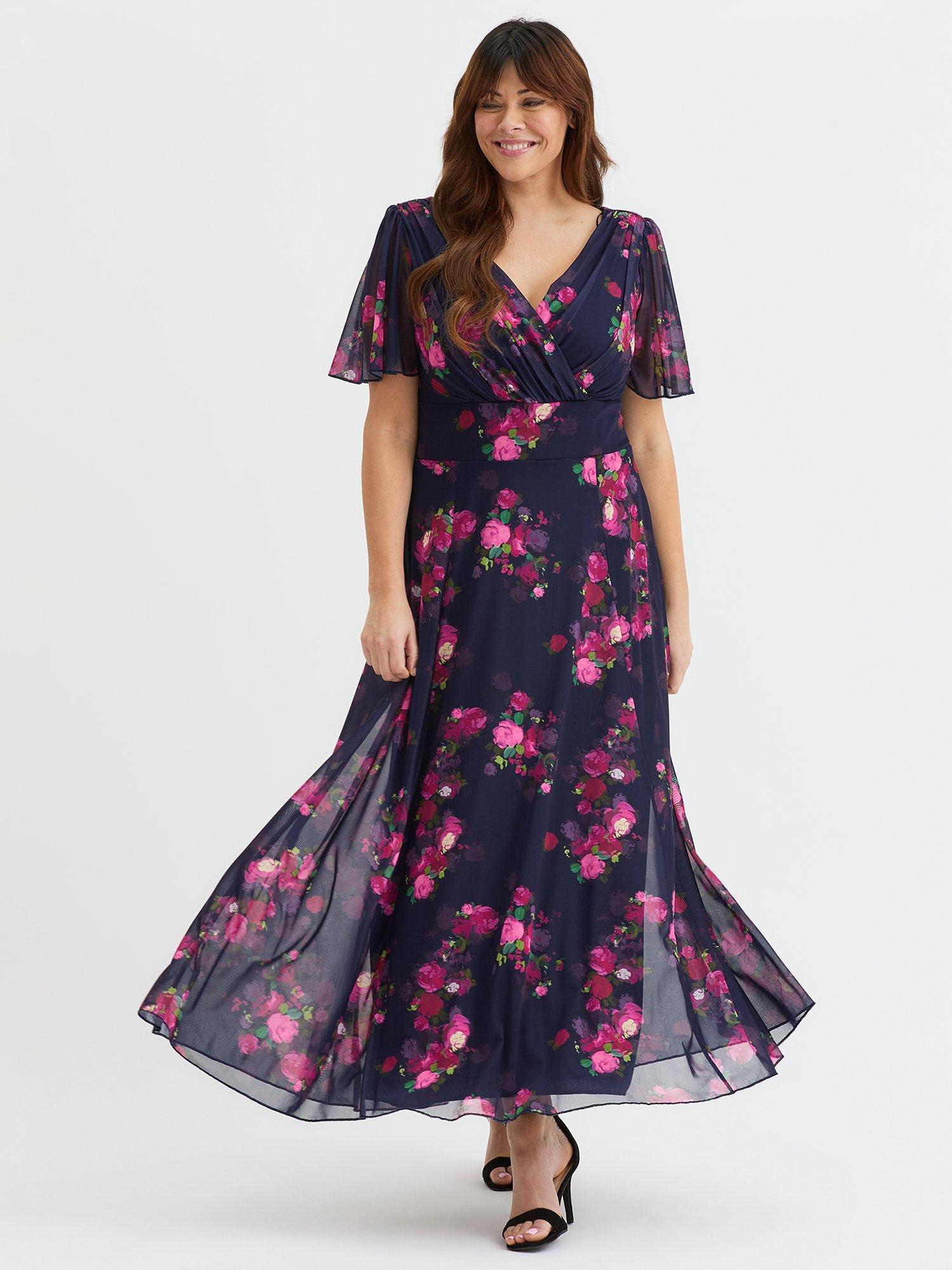 Product image 1 of 4, which shows Scarlett & Jo Isabelle Floral Float Sleeve Maxi Dress, Navy/Pink Mulberry, 12