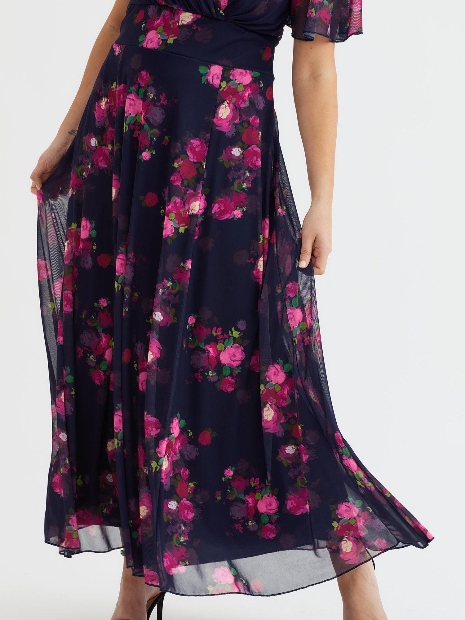 Product image 2 of 4, which shows Scarlett & Jo Isabelle Floral Float Sleeve Maxi Dress, Navy/Pink Mulberry, 12