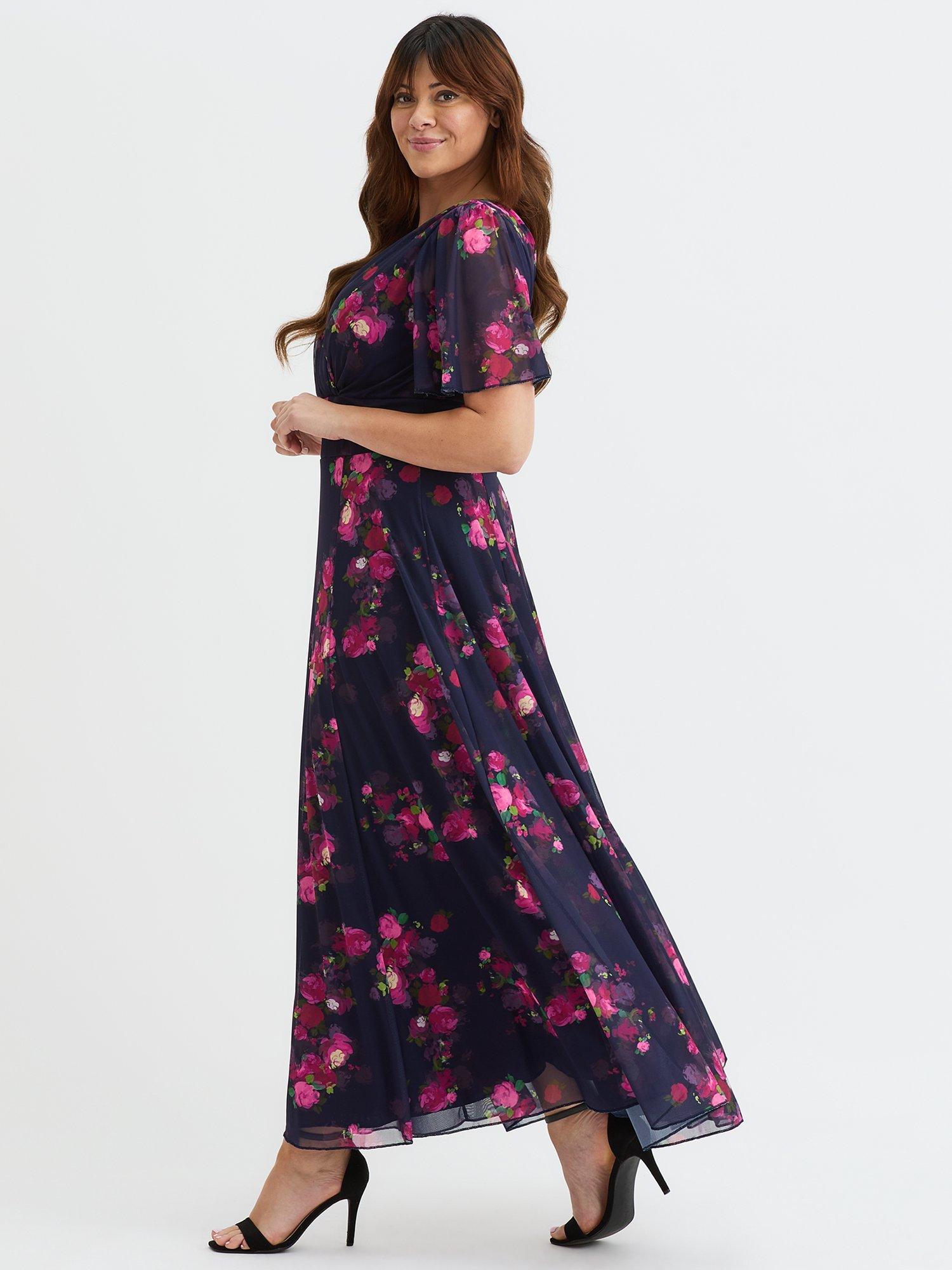Product image 3 of 4, which shows Scarlett & Jo Isabelle Floral Float Sleeve Maxi Dress, Navy/Pink Mulberry, 12