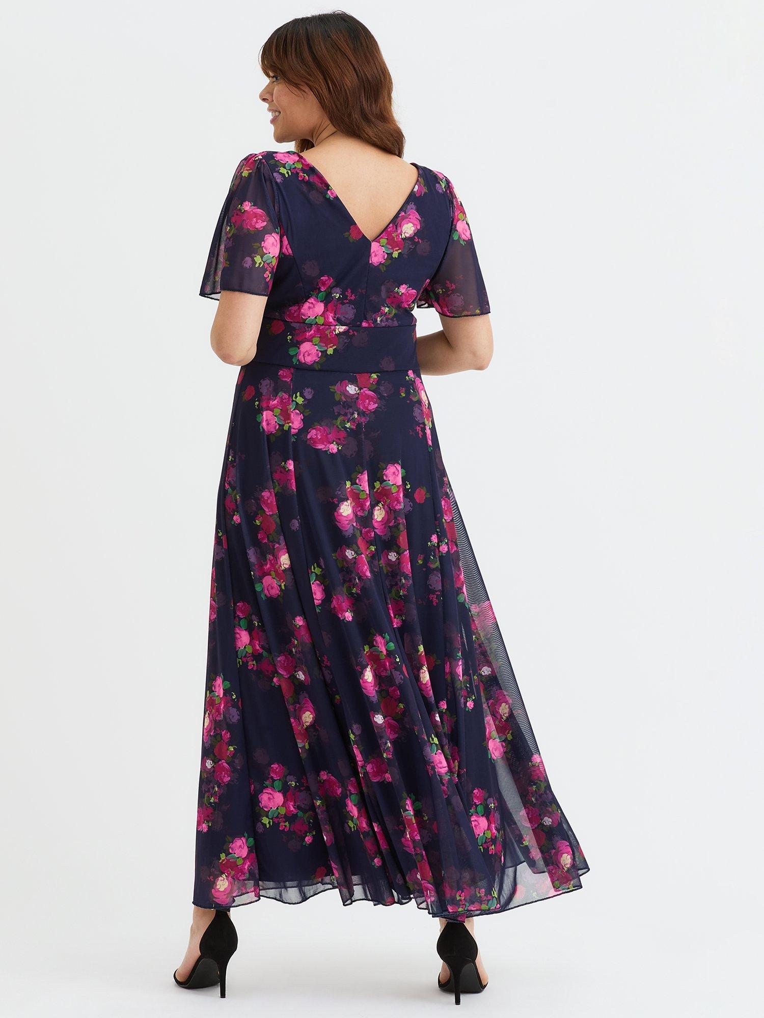 Product image 4 of 4, which shows Scarlett & Jo Isabelle Floral Float Sleeve Maxi Dress, Navy/Pink Mulberry, 12