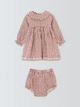 John Lewis Baby Gingham Dress and Bloomer Set, Burgundy/White