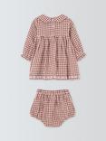 John Lewis Baby Gingham Dress and Bloomer Set, Burgundy/White