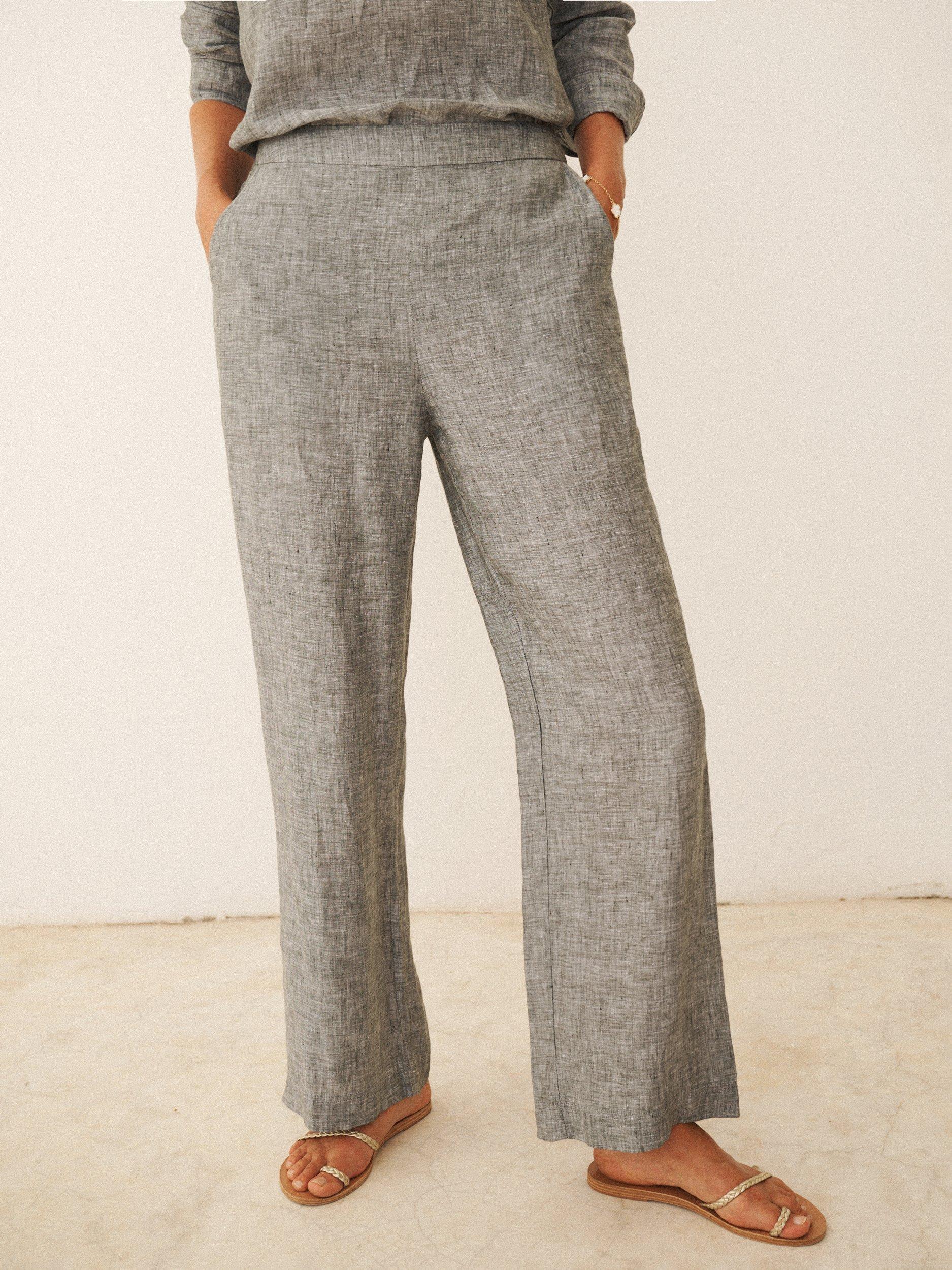 Product image 4 of 9, which shows NRBY Thea Cross Dyed Pure Linen Trousers, Khaki, 10