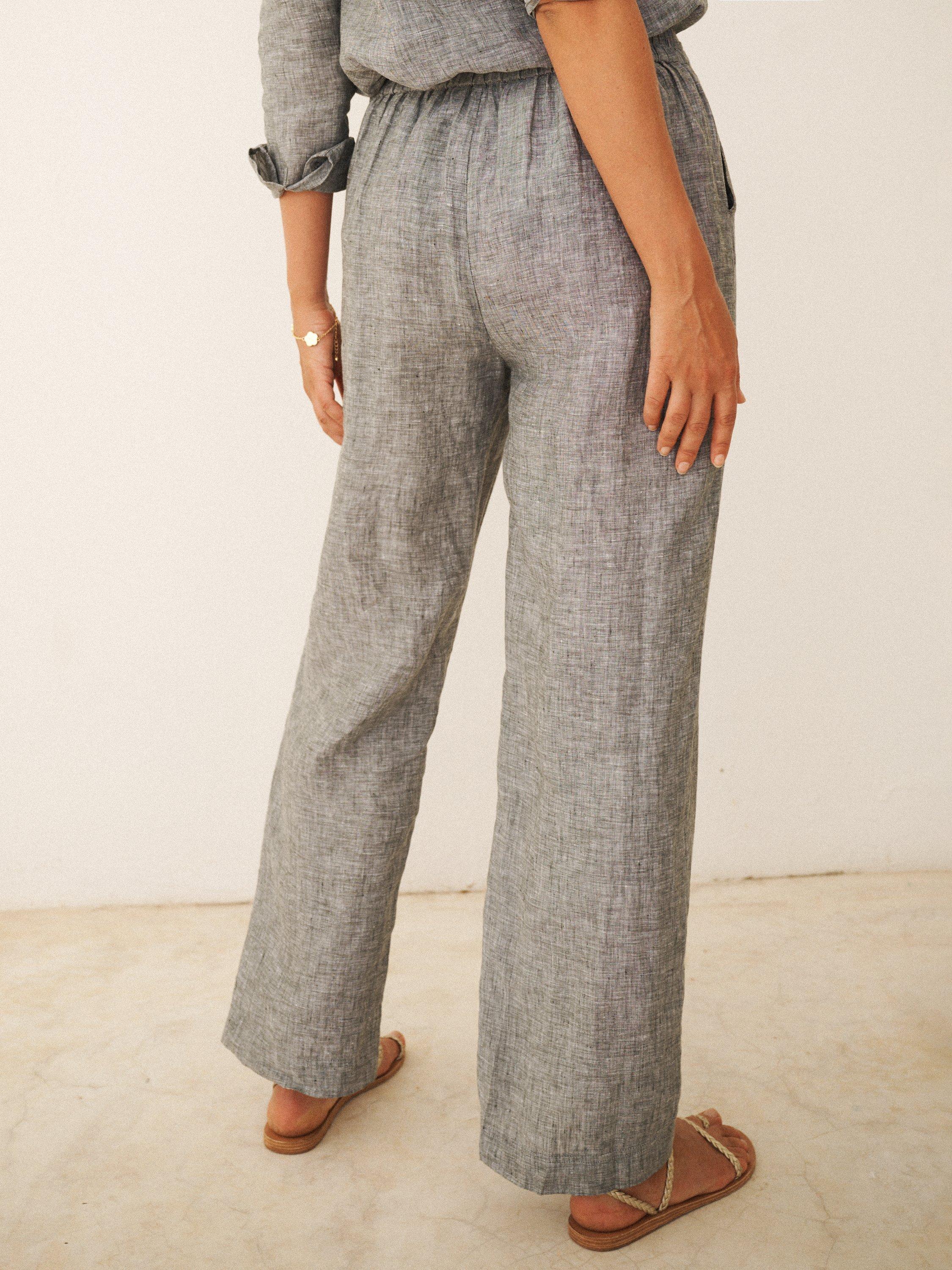 Product image 5 of 9, which shows NRBY Thea Cross Dyed Pure Linen Trousers, Khaki, 10