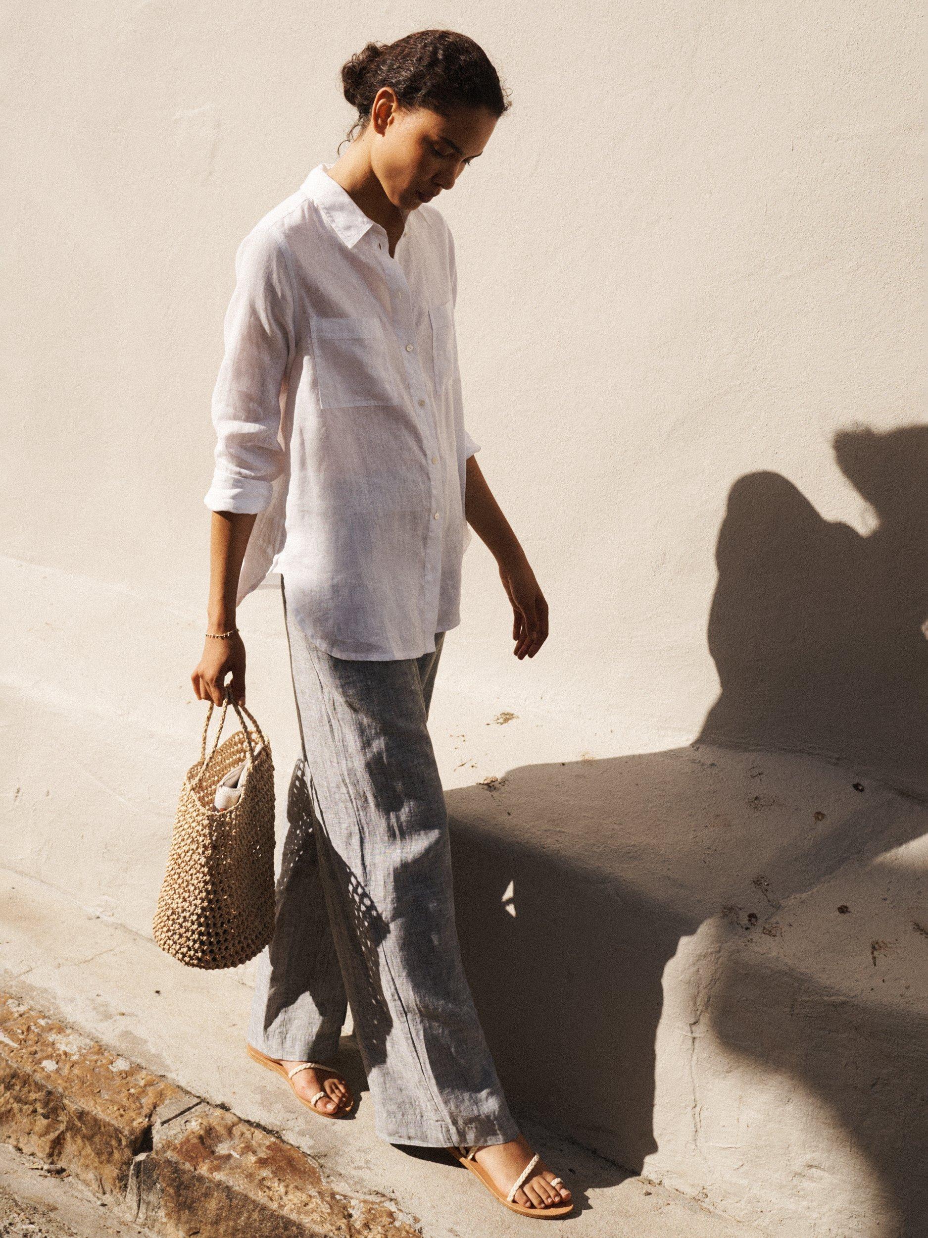 Product image 8 of 9, which shows NRBY Thea Cross Dyed Pure Linen Trousers, Khaki, 10