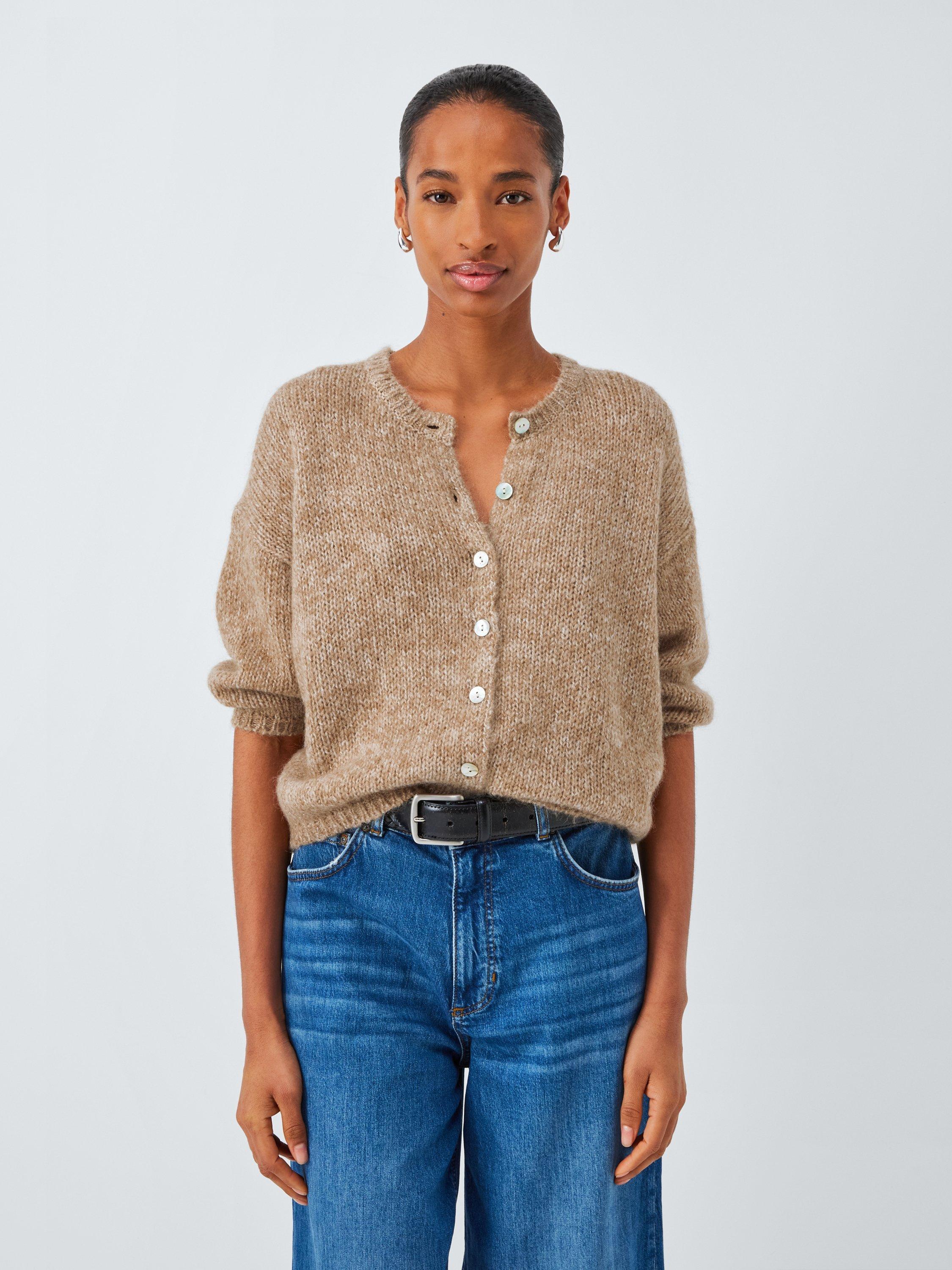 Product image 1 of 6, which shows AND/OR Poppy Wool Blend Knit Cardigan, Warm Pine, XS