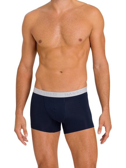 Hanro Stretch Cotton Essentials Trunks, Pack of 2, Light Melange/Navy