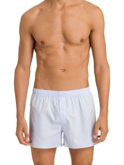 Hanro Fancy Woven Cotton Loose Fit Boxers, Light Blue