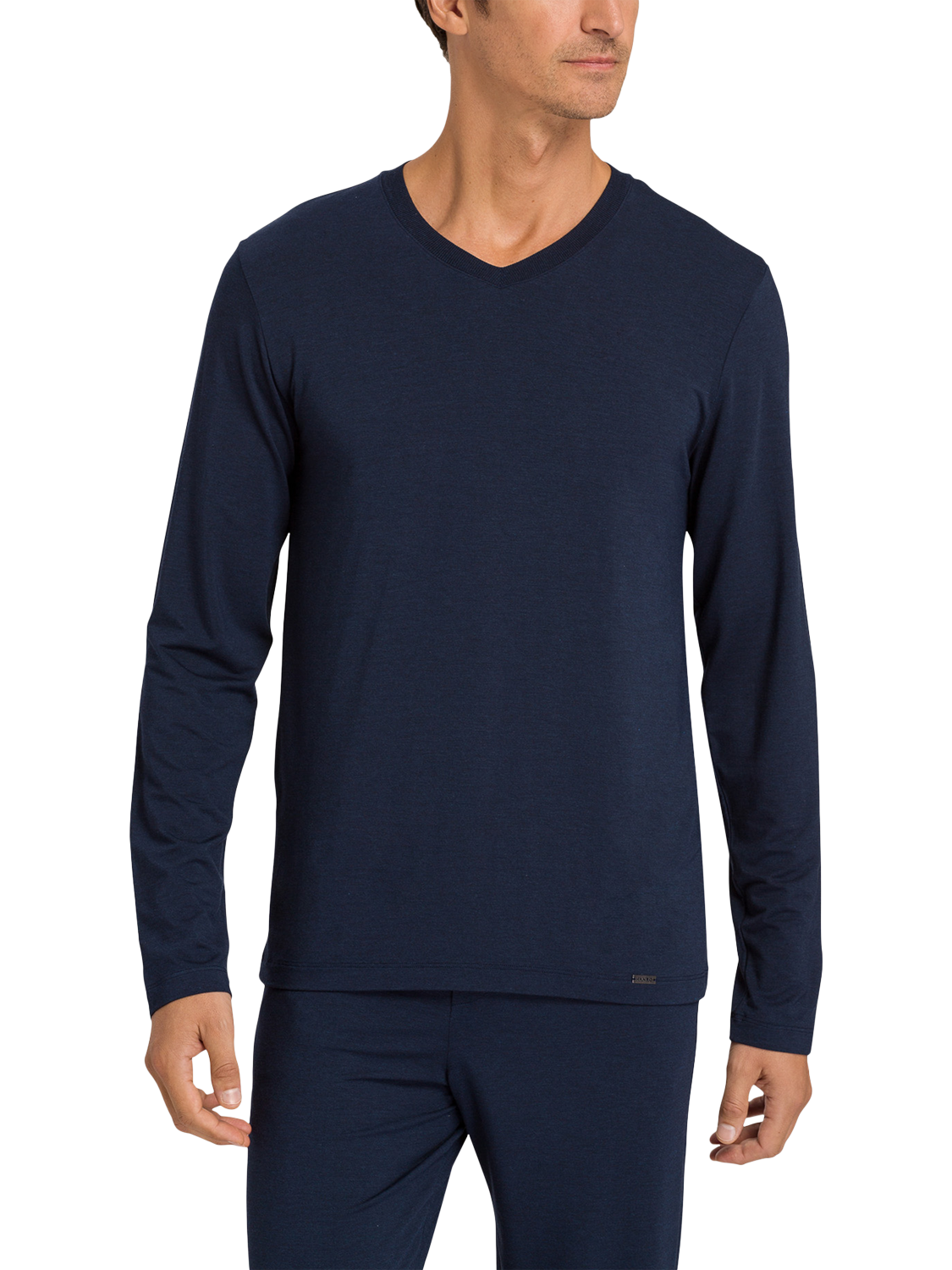 Product image 1 of 6, which shows Hanro Casuals Long Sleeve Crew Neck Top, Deep Navy, S