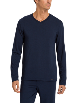 Hanro Casuals Long Sleeve Crew Neck Top, Deep Navy, Deep Navy