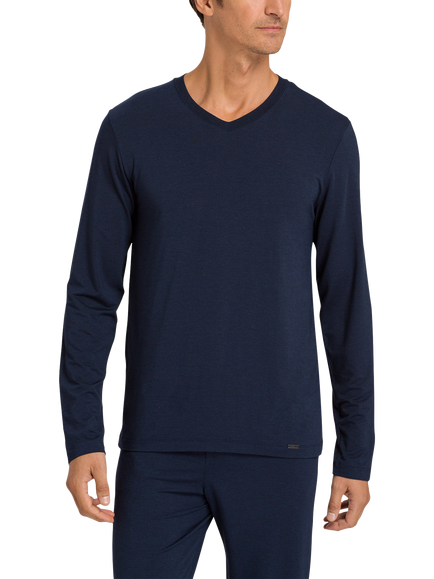 Hanro Casuals Long Sleeve Crew Neck Top, Deep Navy, Deep Navy