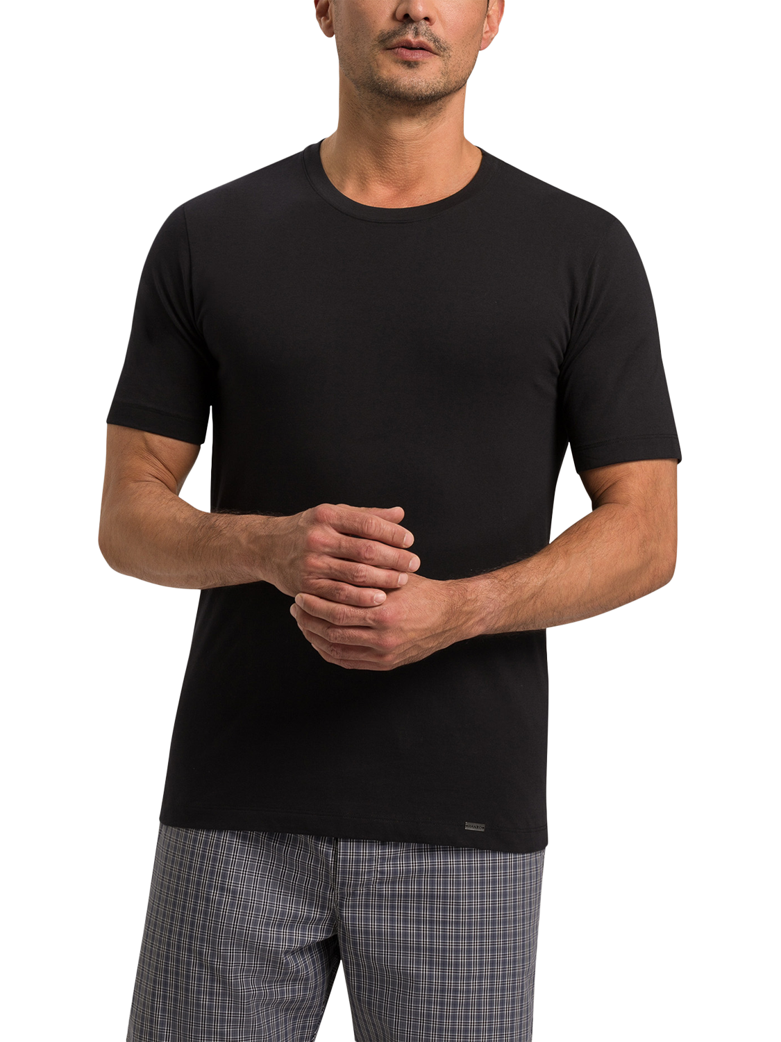 Product image 1 of 6, which shows Hanro Cotton Short Sleeve Living Shirt, Black, S